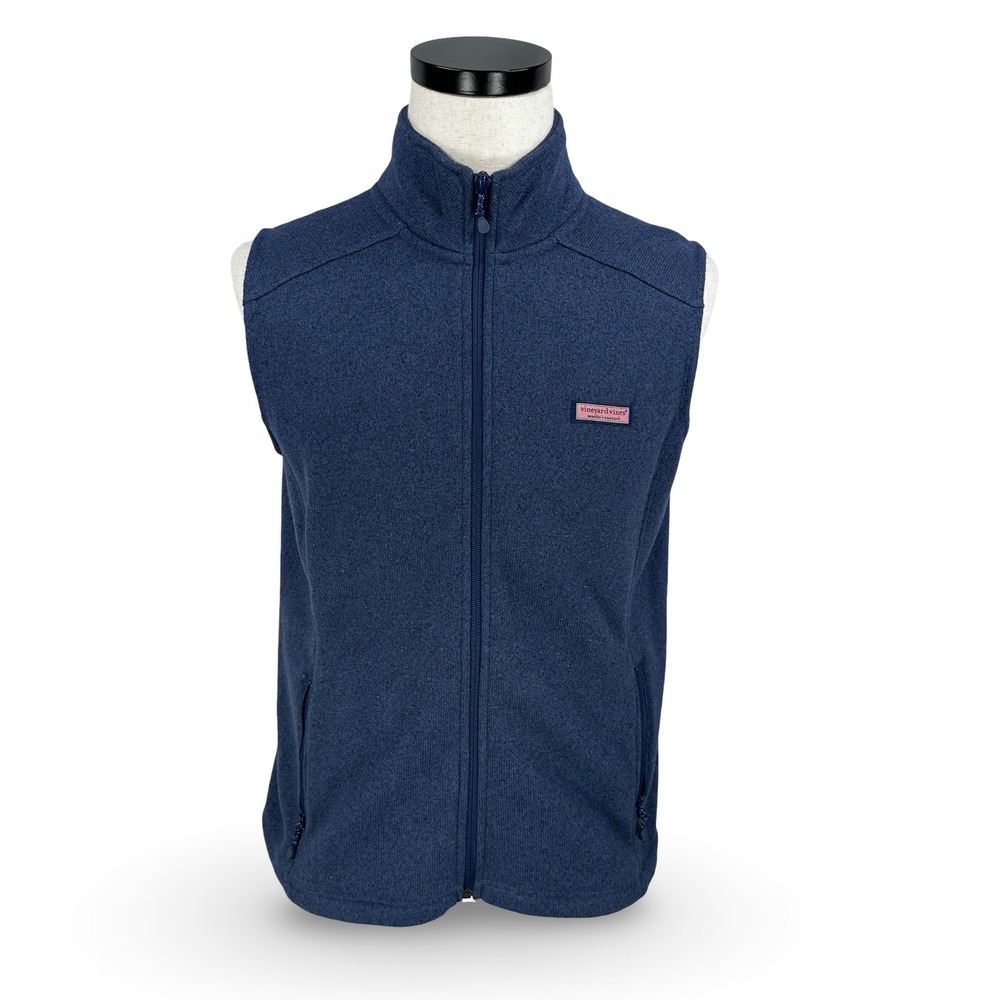 Vineyard Vines Mens Navy Fleece Vest Full Zip Pockets Size L